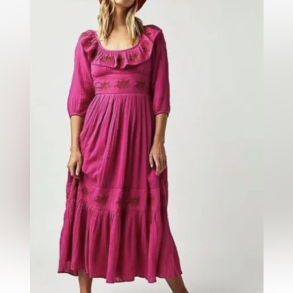 Free People Lovers Lane Pink Cotton Gauze Maxi Dress Size Small